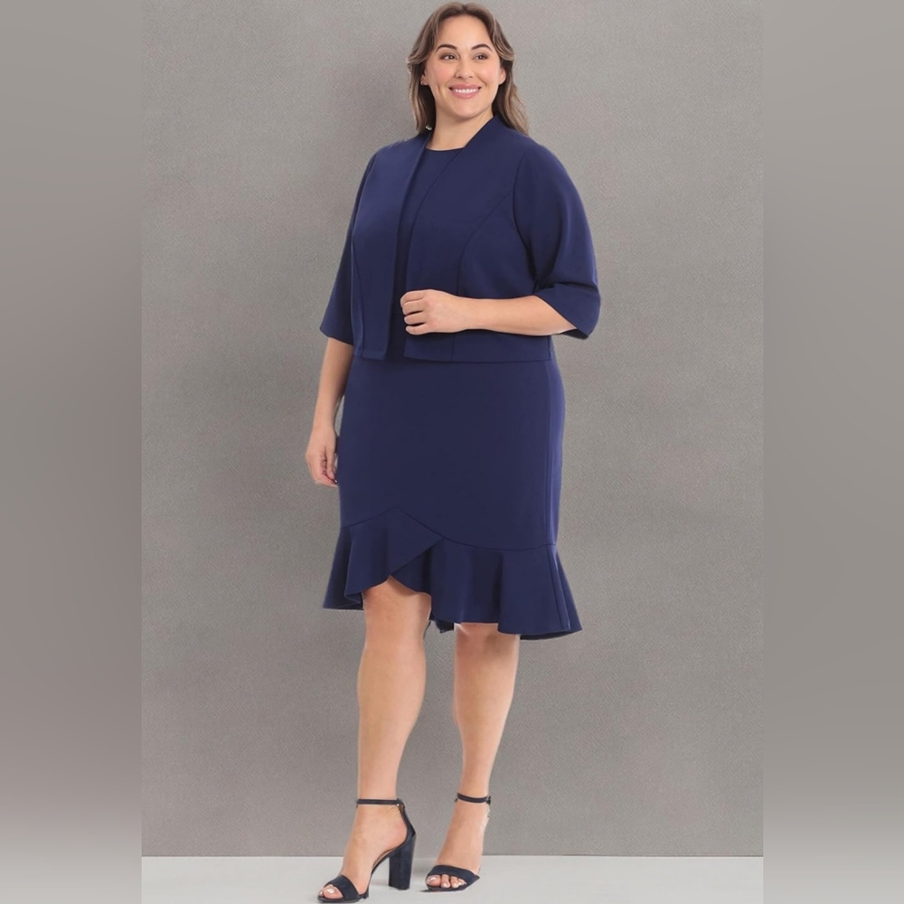 NWT! London Times Navy Polished Hem Sheath Dress with Jacket - Picture 1 of 12